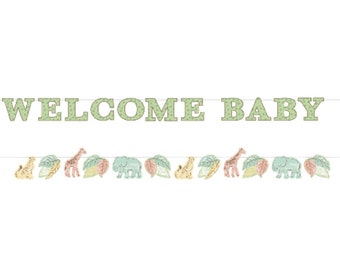 Banner de bienvenida de safari para bebé - Artículos para baby shower de safari, guirnalda de zoológico forestal, decoración de baby shower de selva, guirnalda de baby shower, banner de safari