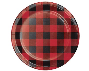 7" Buffalo Plaid Plates - Lumberjack Party, Buffalo Plaid Baby, Woodland Baby Shower, Baby Lumberjack, Bear Baby Shower, Paper Plates