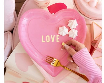 Assiettes personnalisables en forme de coeur - Assiettes pour Saint-Valentin, Conversation en forme de coeur, Articles de fête Galentines, Décorations de fête pour la Saint-Valentin