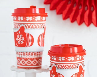 Holiday Hot Cups - Christmas To-Go Cups, Disposable Cups, Christmas Paper Cups, Ugly Sweater Party, Holiday Party Cups, Hot Chocolate Cups
