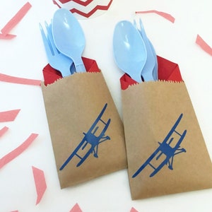 Cutlery Bags Airplane Baby Shower, Vintage Airplane Party, Airplane Party Favors, Plane Birthday Party, Vintage Airplane Baby Shower image 1