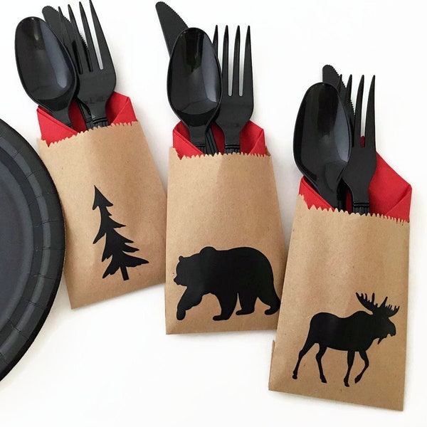 Cutlery Bags - Lumberjack First Birthday, Lumberjack Baby Shower, Bear Baby Shower, Lumberjack Birthday, Woodland Party