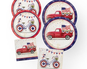 Patriotic Party Pack - 4th of July Party Supplies, Fourth of July Party, Red White and Blue, Stars and Stripes, Party Plates, Party Napkins