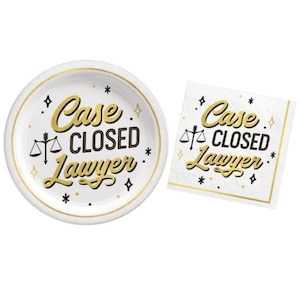 Law School Graduation Supplies - Graduation Party Plates, College Graduation Decorations, Lawyer Napkins, Law Graduation Party, Case Closed