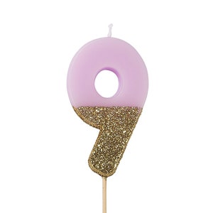 Pink Birthday Candle - Number Nine Candle, 9th Birthday, Birthday for Her, Gold Glitter Candle, Pink and Gold, Pink Cake Topper, Party Decor