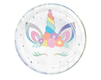Platos de Unicornio - Decoraciones de Cumpleaños de Unicornio, Suministros para Fiestas de Unicornio, Decoraciones de Fiesta de Unicornio, Baby Shower de Unicornio, Platos de Cumpleaños