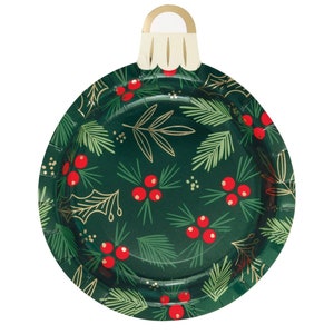 Holly Ornament Party Plates - Christmas Party Supplies, Holiday Party Decorations, Holly Plates, Jingle Mingle Christmas, Paper Cake Plates