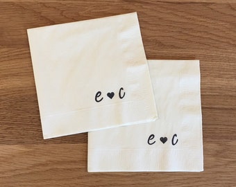 Personalized Napkins - Wedding Napkins, Monogrammed Initials Custom Napkins, Engagement Party Cocktail Napkins, Bridal Shower Bachelorette