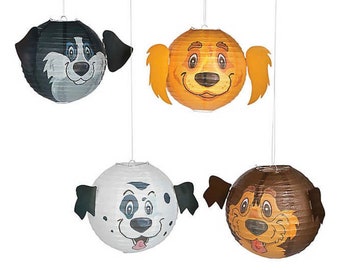 4 linternas para fiestas de perros: fiesta de cachorros, decoraciones para fiestas de cachorros, decoraciones para fiestas de perros, decoraciones de cumpleaños, baby shower de perros, linternas de papel