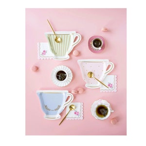 Tasses à thé, assiettes 12 carats - Décorations de garden-party, Tea Party nuptiale, Thé pour deux, Fournitures pour baby shower, Anniversaire de thé, Assiettes en carton