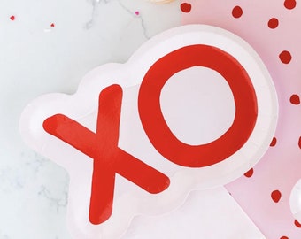 XOXO Party Plates - Valentines Day Paper Plates, Valentine Bachelorette, Lucky in Love, Galentines Party Supplies, Sweetheart Party Decor