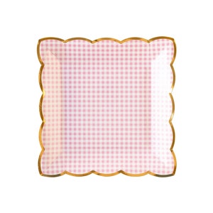 Rosa Vichykaro Teller 8ct, Papierteller, Hasenparty, Teller Frühling, Hasengeburtstag, Mädchen-Geburtstagsparty, Prinzessinnenparty, Mädchen-Babyparty