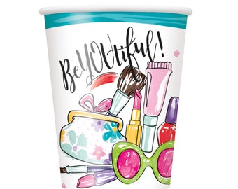 Spa Party Cups - Makeup Party Cups, Spa Day Birthday, Spa Party Supplies, Spa Birthday, Sleepover Party, Pamper Party, Pajama Party Decor