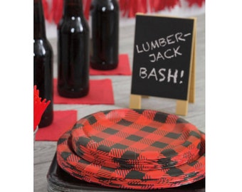 Lumberjack Plates - Lumberjack Party, Buffalo Plaid Plates, Camping Party, Woodland Animals Baby Shower, Baby Lumberjack, Bear Baby Shower