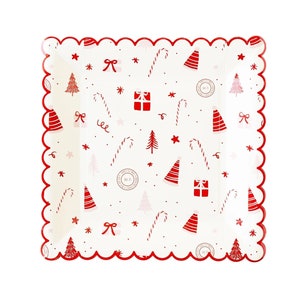 Red & Pink Christmas Plates - Holiday Party Plates, Christmas Paper Plates, Pink Holiday Party Supplies, Kids Christmas Party Tableware