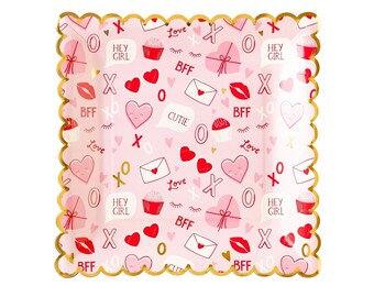 Valentines Party Plates - Valentines Party Decor, Galentines Party Supplies, Valentine's Day Plates, XOXO Party Supplies, Galentine Plates