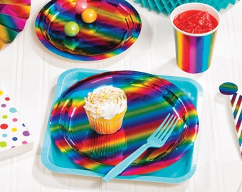 9" Rainbow Foil Paper Plates - Rainbow Birthday, Rainbow Baby Shower, Rainbow Party Plates, Rainbow Unicorn Birthday, Rainbow Party Supplies