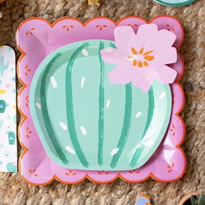Floral Cactus Plates - Cactus Party Supply, Fiesta Birthday Decoration, Cinco De Mayo Party, Fiesta Baby Shower Supplies, Paper Plates