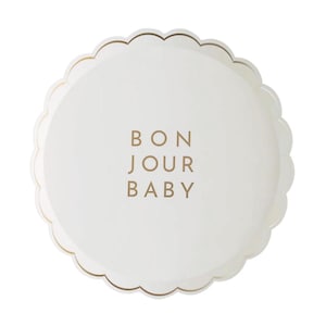 Piatti per feste Bonjour Baby 8 pezzi - Baby shower parigino, festa di rivelazione del sesso, baby shower francese, Bonjour Bebe Shower, Paris Baby, piatti di carta