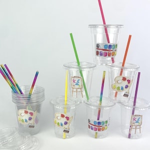 Art Party Drink Cups 12 Set - Disposable Plastic Drink Cups, Paint Birthday Cups, Painting Party Supplies, Artist Party, Art Birthday Party