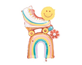 Rainbow Roller Skate Balloons - Groovy Birthday Decorations, Hippie Party Supplies, Groovy Bachelorette Party, Roller Rink Party Decorations