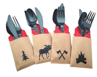Cutlery Bags - Lumberjack Party, Lumberjack Baby Shower, Lumberjack Birthday, Woodland Baby, Buffalo Plaid, Favor Bag, Treat Bag