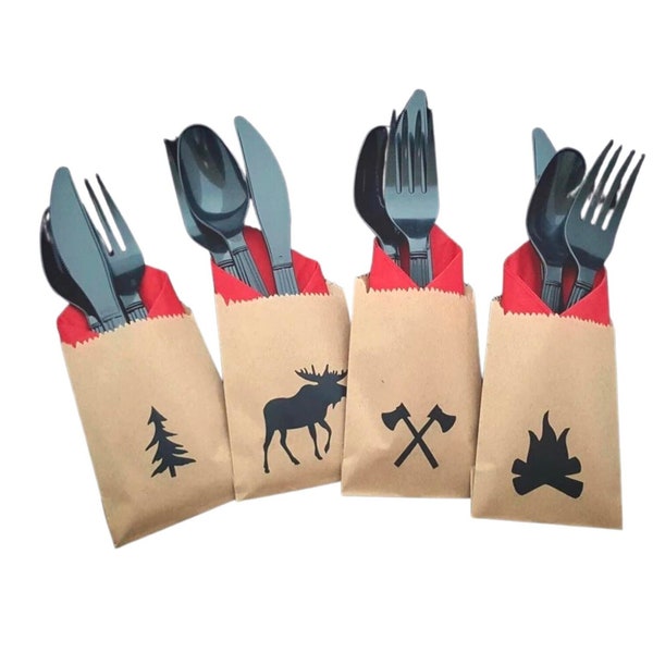 Cutlery Bags - Lumberjack Party, Lumberjack Baby Shower, Lumberjack Birthday, Woodland Baby, Buffalo Plaid, Favor Bag, Treat Bag