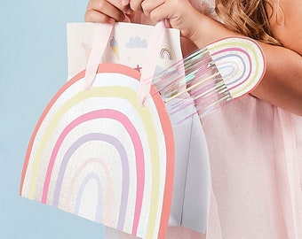 Bolsas de regalo de arcoíris, 5 unidades: decoraciones de cumpleaños de arcoíris, suministros para fiestas de unicornios, baby shower de arcoíris, bolsas de fiesta, obsequios de fiesta, bolsas de regalo