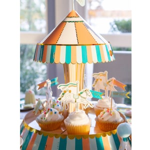 Carousel Cupcake Stand - Carnival Birthday Decorations, Pastel Circus Party Supplies, Fun Fair Birthday, Carousel Horse Party Centerpiece