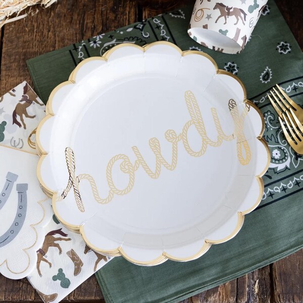 Howdy Party Plates - Western Birthday Decor, Cowboy Party Supplies, Last Rodeo Bachelorette, Wild West Baby Shower, Cowgirl Birthday Decor