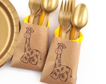 Cutlery Bags - Giraffe Baby Shower, Giraffe Birthday, Giraffe Party, First Birthday, Zoo Birthday, Safari Party, Baby Shower, Jungle Animal