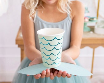 Mermaid Paper Cups with Tails 8ct, Under the Sea Birthday, Mermaid Baby Shower, Mermazing Bachelorette, Party Tableware, Beverage Cups