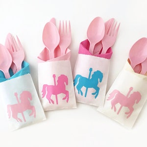 Cutlery Bags - Carousel Party - Carousel Birthday - Carousel Horse - Carousel Horse Baby Shower - Birthday Decorations - Circus Party Decor