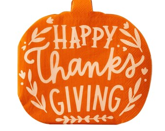 Happy Thanksgiving-servetten - Pompoenservetten, Thanksgiving-feestbenodigdheden, Friendsgiving-feest, Pumpkin Pie-feest, Thanksgiving-servies