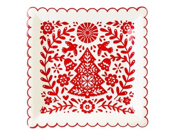 Red & White Christmas Plates - Scandinavian Christmas, Nordic Christmas, Disposable Christmas Plates, Decorative Christmas Plates