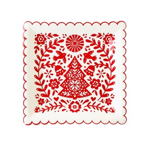 Red & White Christmas Plates - Scandinavian Christmas, Nordic Christmas, Disposable Christmas Plates, Decorative Christmas Plates