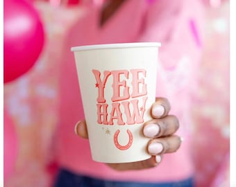 Yeehaw Cowgirl Party Cups, Last Rodeo Bachelorette, Disco Rodeo, Pink Cowgirl Birthday Party Supplies, Paper Cups, Western Birthday Girl