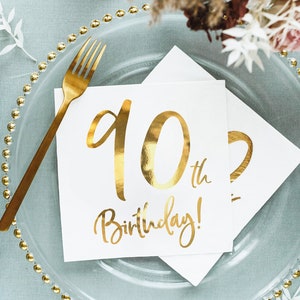 90th Birthday Napkins - Ninetieth Birthday Decorations, Age Ninety Party, 90 Adult Birthday Supplies, Grandma Birthday, Grandpa Birthday