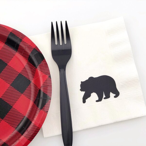 Black Bear Napkins - Lumberjack Napkins, Lumberjack First Birthday, Bear Baby Shower, Lumberjack Party, Bear Lumberjack, Baby Bear Party