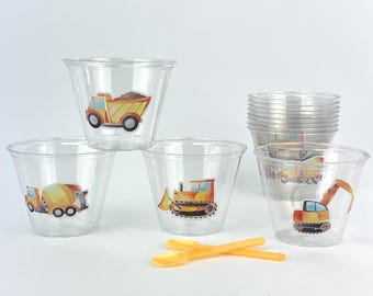 Construction Party Snack Cups 12ct - Bulldozer Birthday Cups, Under Construction Baby Shower, Dump Truck Party Supply, Heavy Equipment Party