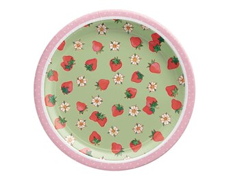 Strawberry Birthday Paper Plates - Berry First Birthday Decorations, Strawberry 1st Birthday, Fruit Party Supplies, Berry Birthday Supplies