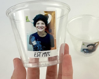 Custom Birthday Photo Cups 9oz Personalized Plastic Tumblers with Picture + Text Fun Disposable Cups for Milestone Parties & More