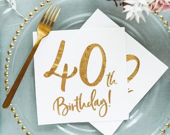 Serviettes 40e anniversaire - décorations pour 40e anniversaire, articles de fête pour 40 ans, vaisselle d'anniversaire pour adultes, sur la colline, serviettes élégantes
