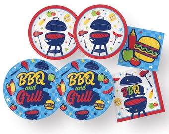 BBQ Party Tableware Set for 16 Guests – Paper Plates & Napkins for Grilling, Picnic, Summer Cookout, Backyard BBQ