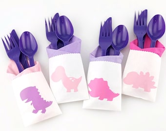 Pink Dinosaur Cutlery Set - Dinosaur Baby Shower, Girl Dinosaur Party, Dinosaur Birthday Girl, Pink and Purple, Pink Dinosaur Party Supplies