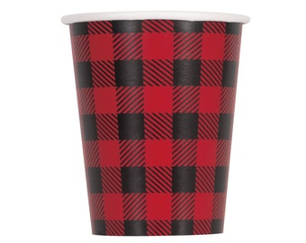 Lumberjack Cups - Buffalo Plaid Cups, Lumberjack Birthday Party Supplies, Lumberjack Party Cups, Buffalo Plaid Camper, Woodland Baby Shower