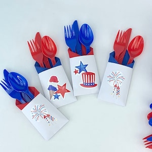 Patriotic Party Cutlery Sets, 4th of July Party, Stars Stripes Birthday, Party in the USA, Independence Day, Election Party, Red White Blue