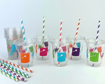 Paint Party Cups, Geburtstagstassen, Einwegplastiktassen, Kunst Geburtstag, Painting Party, Mädchen Craft Party, Lets Paint Party, Favor Cups