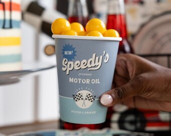 Vasos para fiesta de autos de carreras (8 unidades): decoraciones de cumpleaños de autos de carreras, fiestas de autos retro, artículos para baby shower de carreras, decoraciones para fiestas de transporte