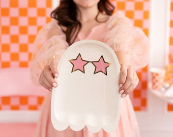 Groovy Ghost Plates - Spooky Era Halloween Party Supplies, Spooky Birthday Decorations, Retro Halloween, Ghoulish Party Decor, Paper Plates